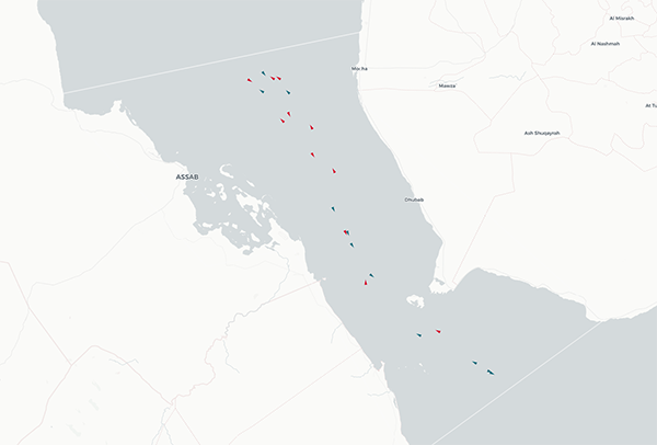 Traffic around the Bab Al-Mandab Strait